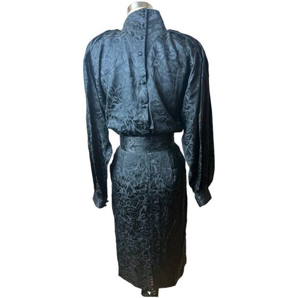 Silk Studio Black 100% Silk Floral Pattern Long Sleeve High Neck Dress Women's 4 - Picture 3 of 7